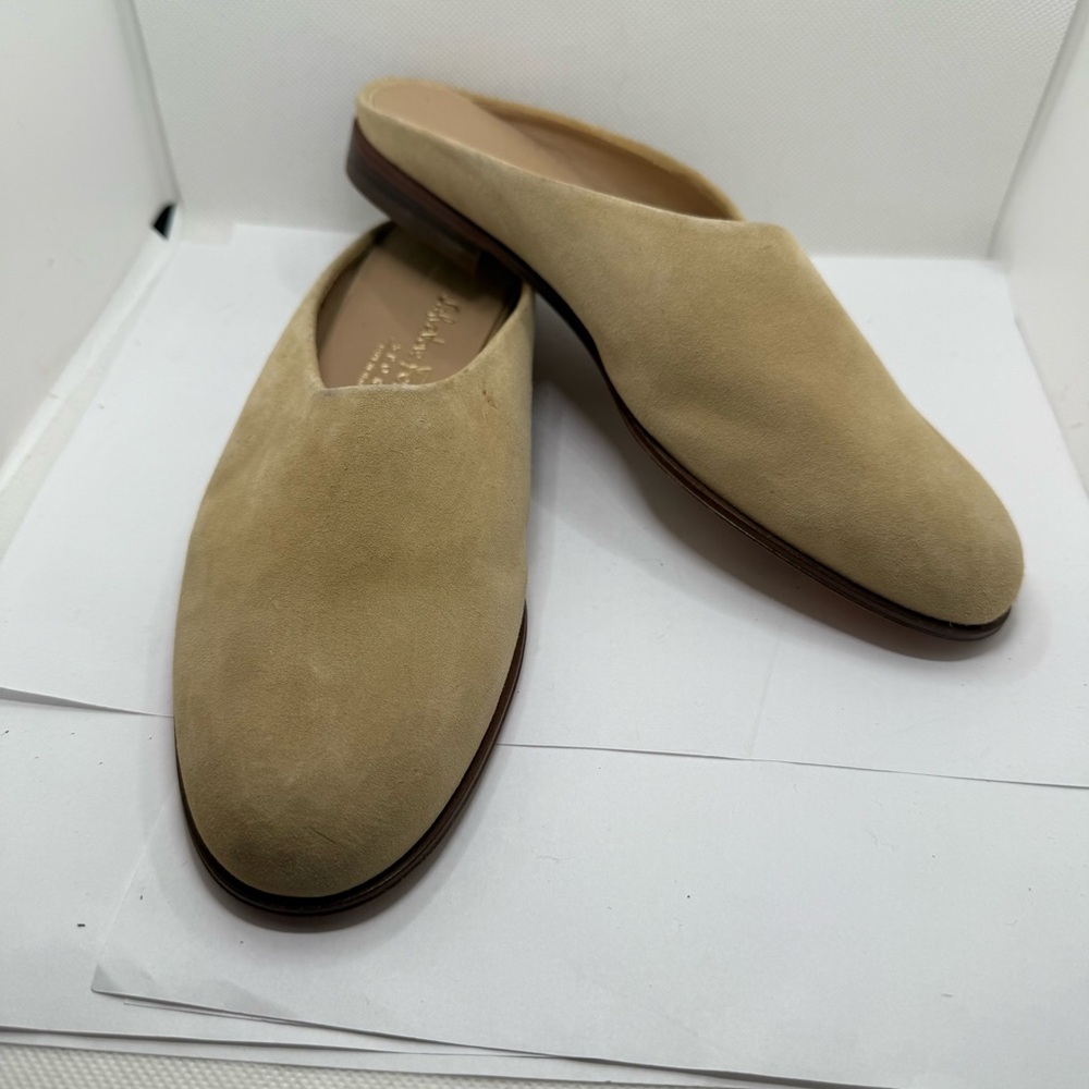 Salvatore Ferragamo Sport Khaki Light Tan Suede Mule Loafer Slip-On Flats - Picture 2 of 9